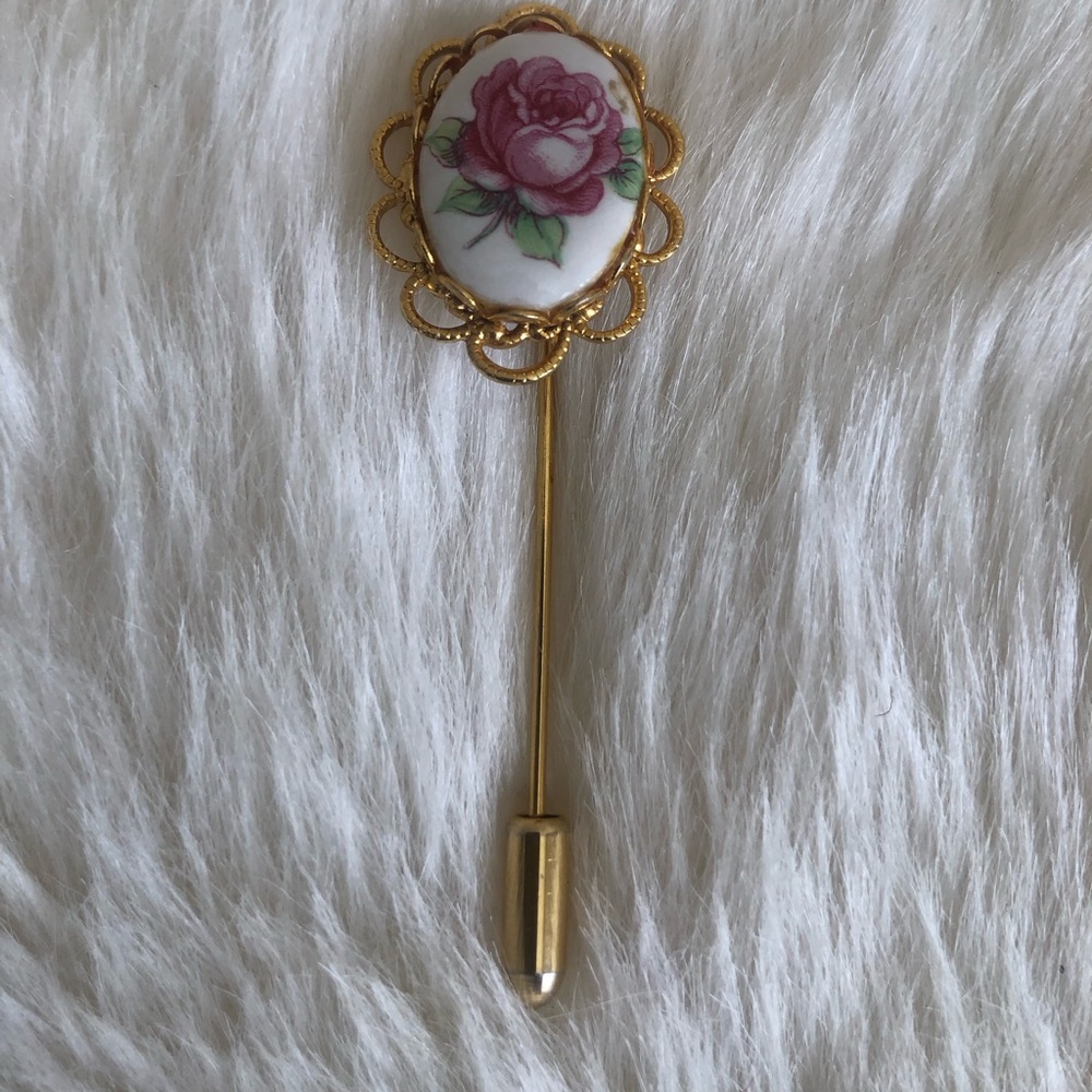 Vintage hand painted floral stick pin